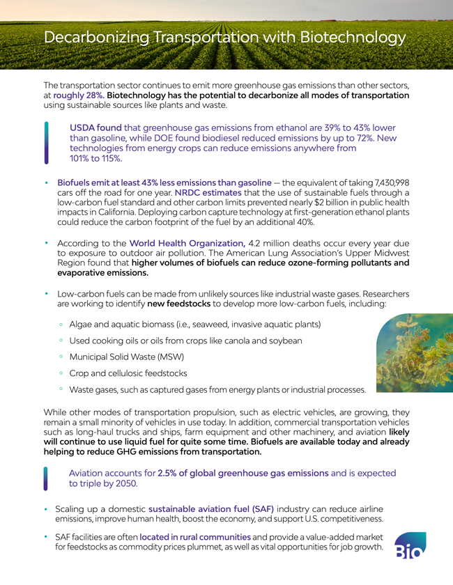 Decarbonizing Transportation with Biotechnology